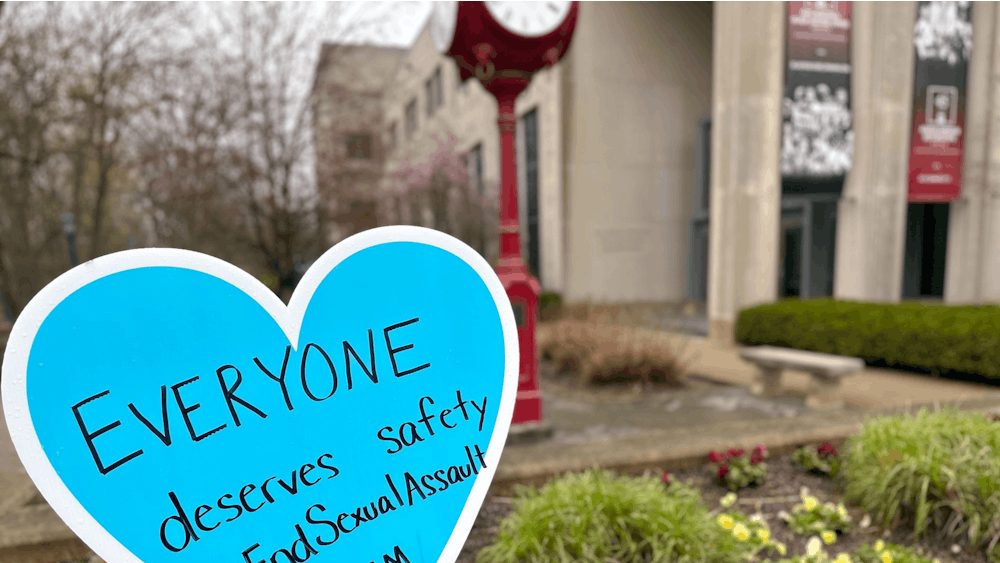 An &quot;Everyone deserves safety&quot; sign is seen April 4, 2023, outside the Neal-Marshall Black Culture Center. IUSG and Shattering the Silence are hosting multiple events in recognition of sexual assault survivors.
