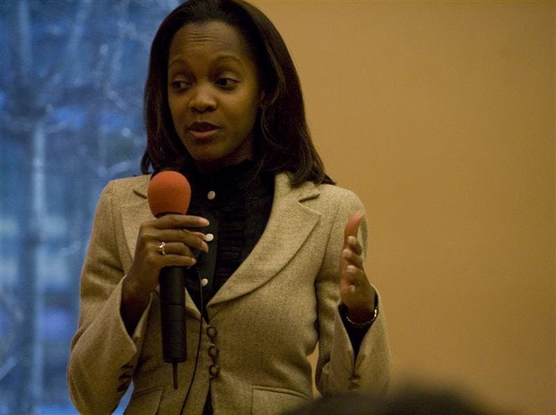 Former IU Wells Scholar, and California State University Professor, Ebony Utley speaks about race, sexism and gender in Hip Hop Tuesday evening at the Neal Marshall Black Culture Center.