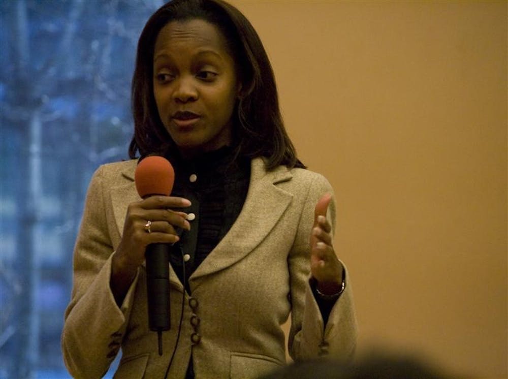 Former IU Wells Scholar, and California State University Professor, Ebony Utley speaks about race, sexism and gender in Hip Hop Tuesday evening at the Neal Marshall Black Culture Center.