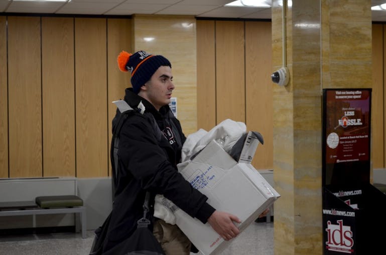 Freshman Joe Nicita moves his things to B Tower of Forest Quadrangle. The building was renovated over the course of the fall semester.