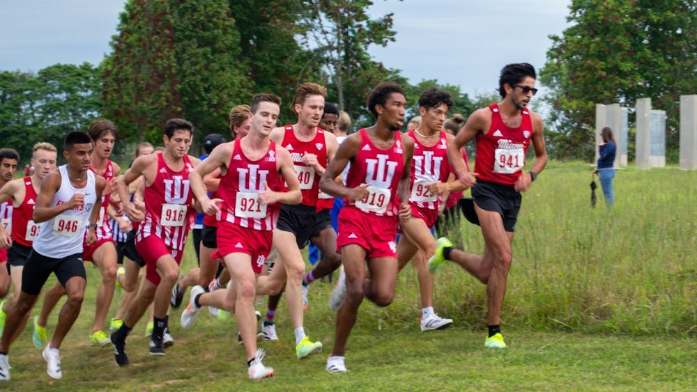 Indiana men&#x27;s cross country runners compete in the 8K Sept. 4, 2021, at the IU Championship Course. The Hoosiers will compete in the Coaching Tree Invitational Seot. 16 on the IU Cross Country Course.