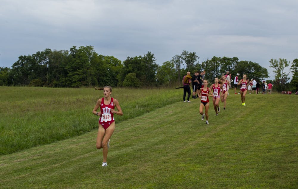<p>The Indiana women&#x27;s cross country team run against Miami University Sept. 4, 2021, at the IU Championship Course. The women&#x27;s cross country team fell to No. 19 and the men&#x27;s team fell to No. 27 in the national standings.</p>