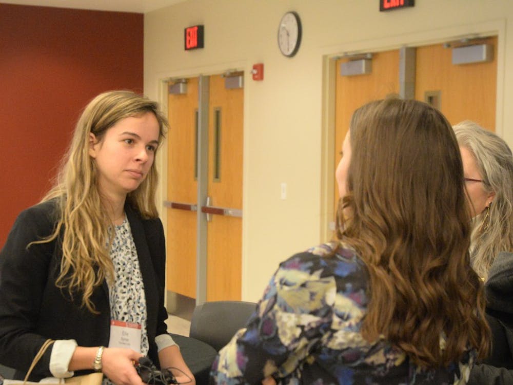 Ellie Symes, guest speaker and CEO of The Bee Corp, talks to students during the CEWiT summit in Union Street Center. The CEWiT summit took place from Friday to Saturday.