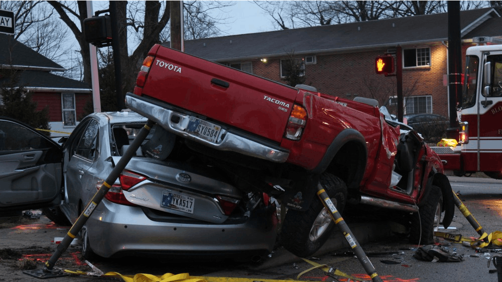 Five cars were involved in an accident on Atwater Avenue and Henderson Street on Wednesday evening. The top of the red truck was cut off by first responders in order to get the driver out of the car.