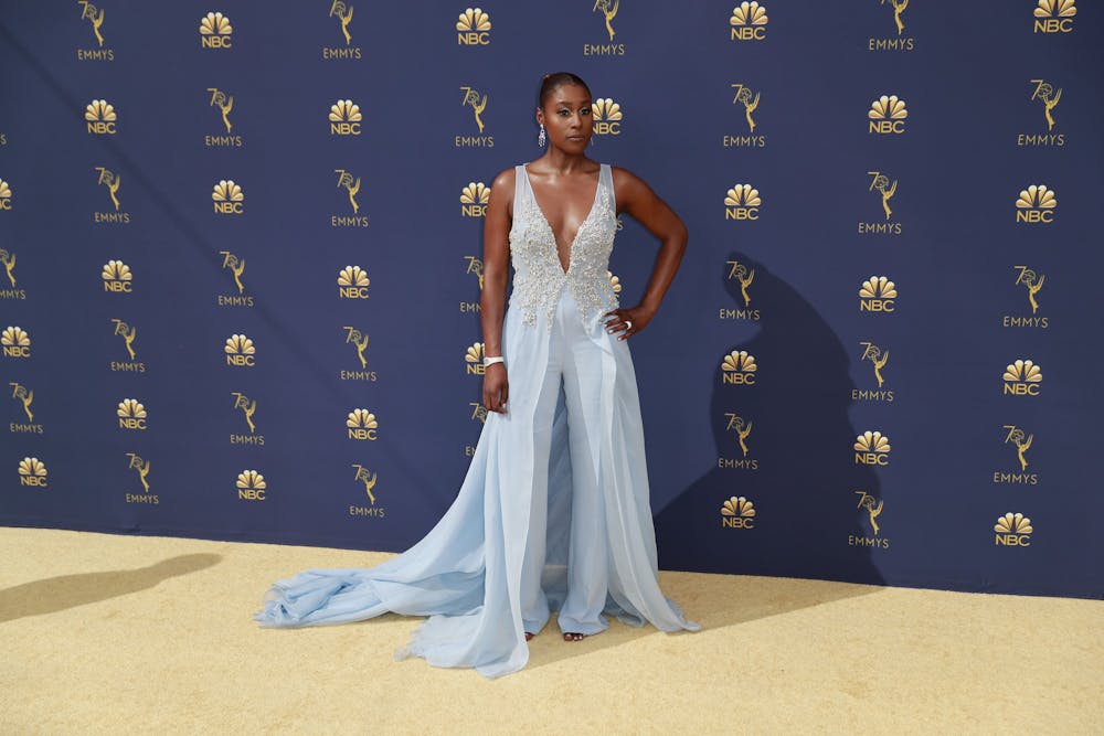 <p>Issa Rae arrives at the 70th Primetime Emmy Awards on Sept. 17, 2018, at the Microsoft Theater in Los Angeles, California. </p>