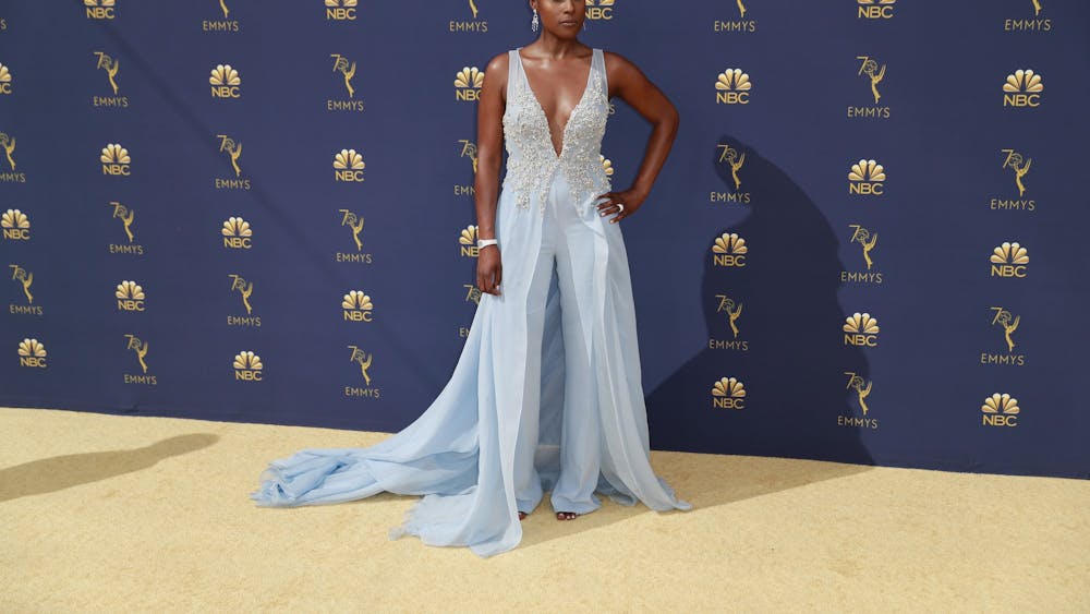 Issa Rae arrives at the 70th Primetime Emmy Awards on Sept. 17, 2018, at the Microsoft Theater in Los Angeles, California. 