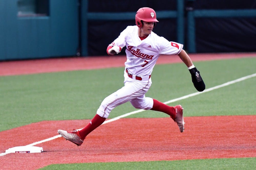 <p>Then-sophomore infielder Matt Gorski rounds third base against Cincinnati on March 6 at Bart Kaufman Field. Gorski is playing for the Harwich Mariners this summer.</p>