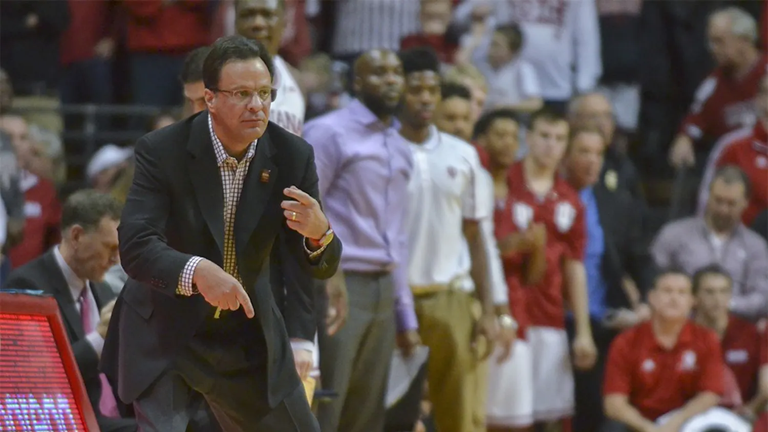 Head Coach Tom Crean tells his team to speed up against Maryland on Sunday at the Assembly Hall. The Hoosiers won 80-62.