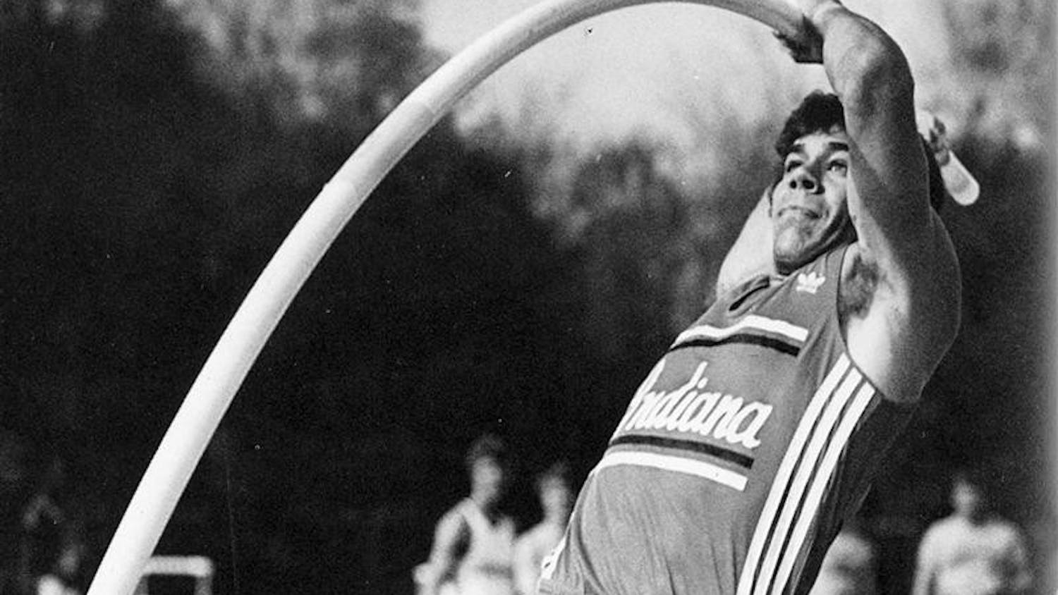 Former IU pole vaulter Dave Volz performs a vault during his freshman year in this file photo from the 1980-1981 edition of the Arbutus yearbook. Volz established several records at various levels across his illustrious career, including a fifth-place finish at the 1992 Olympics in Barcelona. He is now a volunteer coach for the IU track and field teams.