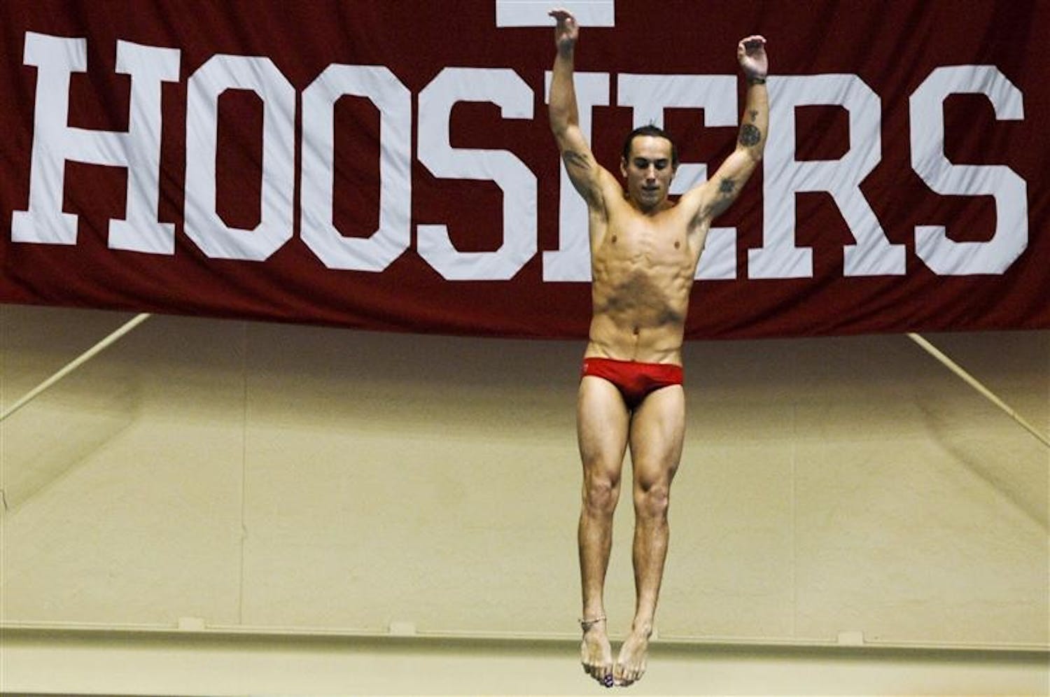 IU's Landon Marzullo competes in the men’s three meter diving competition during a swim meet against Kentucky on Saturday at the SRSC. Landon later won the event after setting a new IU pool record.
