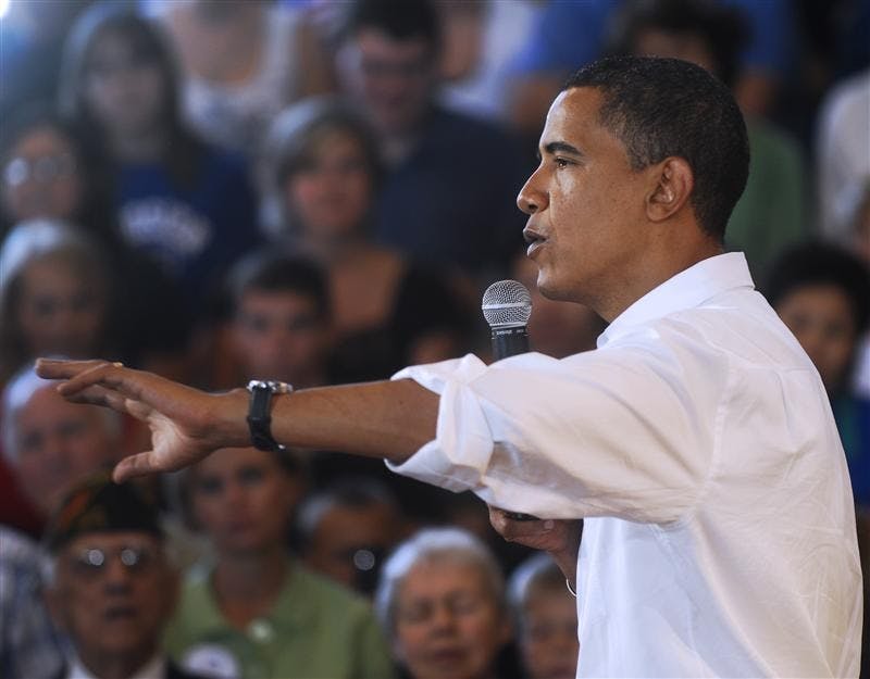Sen. Barack Obama speaks before a crowd of approximately 1,000 people in the 4-H arena at the Wabash Valley Fairgrounds in Terre Haute Saturday afternoon.  Obama was introduced by Indiana Senator Evan Bayh, a Terre Haute resident.