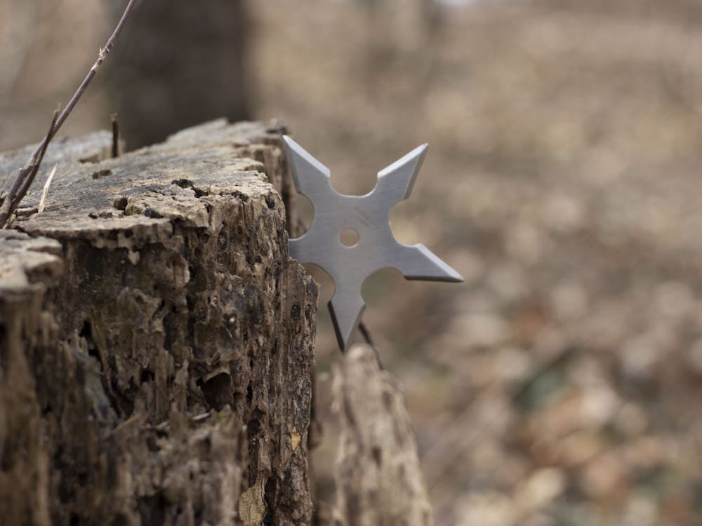 A throwing star is shown ﻿stuck in a stump on Feb. 2, 2023. Senate Bill 77, authored by Sen. Liz Brown and Sen. Linda Rogers, would allow people at least 12 years of age to possess a throwing star for recreational purposes.
