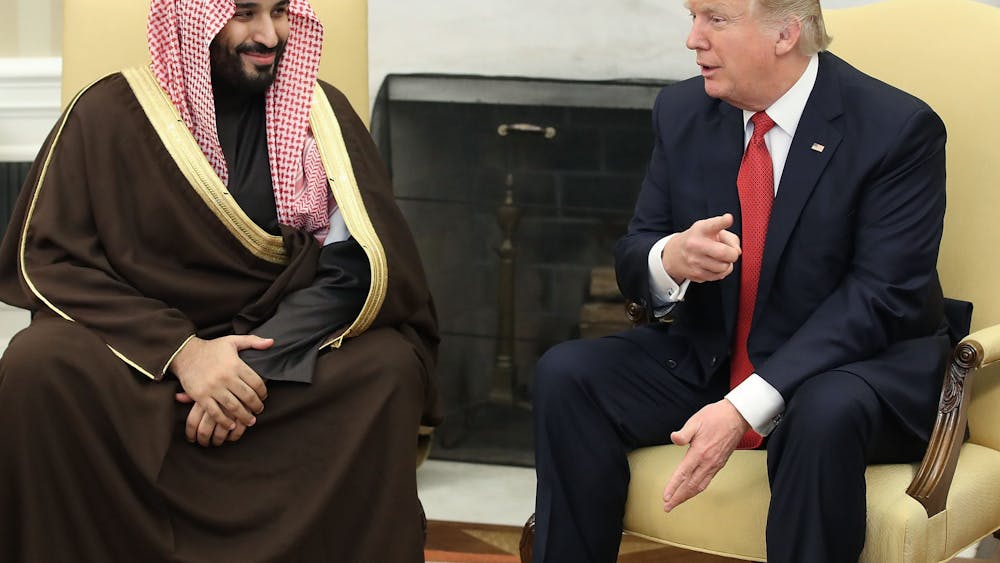 President Donald Trump meets with Saudi Crown Prince Mohammed bin Salman in the Oval Office on March 14, 2017, at the White House in Washington, D.C.