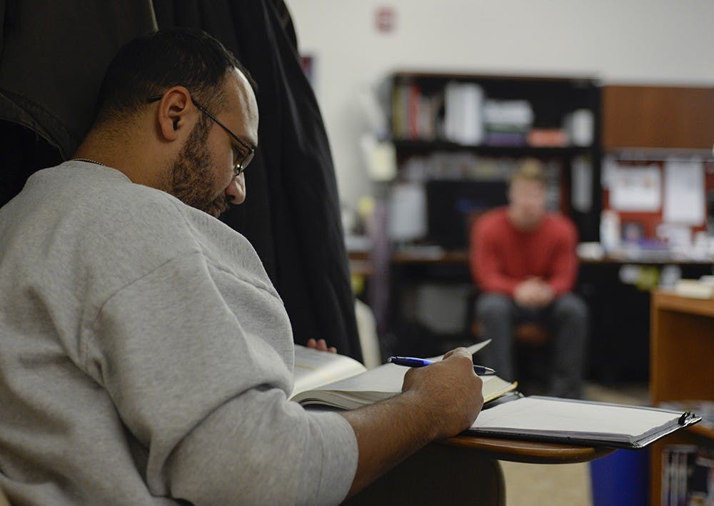 Macabee uses the VSS as a quiet place to study for his upcoming algebra exam. Since he is beginning his undergraduate degree with a family at home, macabee finds it difficult to focus on studying when he is not on campus. 