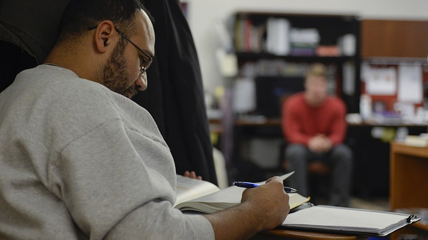 Macabee uses the VSS as a quiet place to study for his upcoming algebra exam. Since he is beginning his undergraduate degree with a family at home, macabee finds it difficult to focus on studying when he is not on campus.