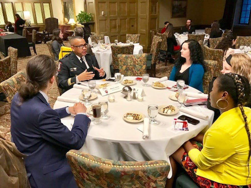 <p>IU Northwest Police Chief Wayne James, also the Chief Diversity Officer of IU Police Department, represents law enforcement in 2018 during a Career Dinner Symposium. The event was organized by the Office of the Vice President for Diversity, Equity, and Multicultural Affairs.&nbsp;</p>