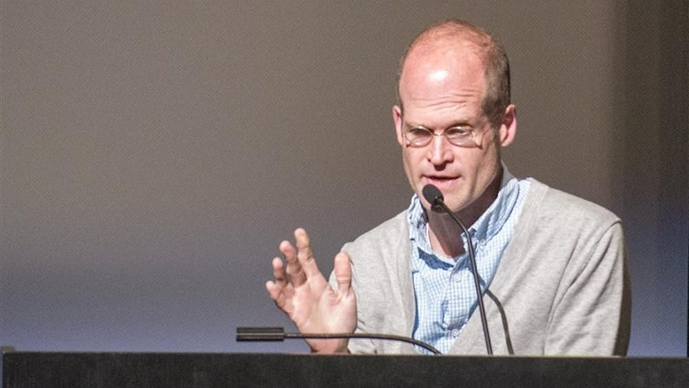 Cartoonist Chris Ware gives a presentation about his life as a cartoonist and the story making process on Tuesday afternoon at the IU Cinema. Ware works as a cartoonist for the New Yorker and has published several books including "Building Stories" and "Jimmy Corrigan: The Smartest Kid on Earth"