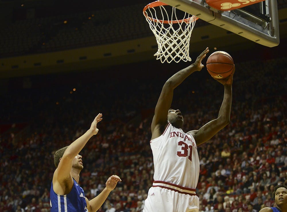 Freshman center Thomas Bryant shoots a layup during the game agaisnt IPFW on Wednesday at Assembly Hall.