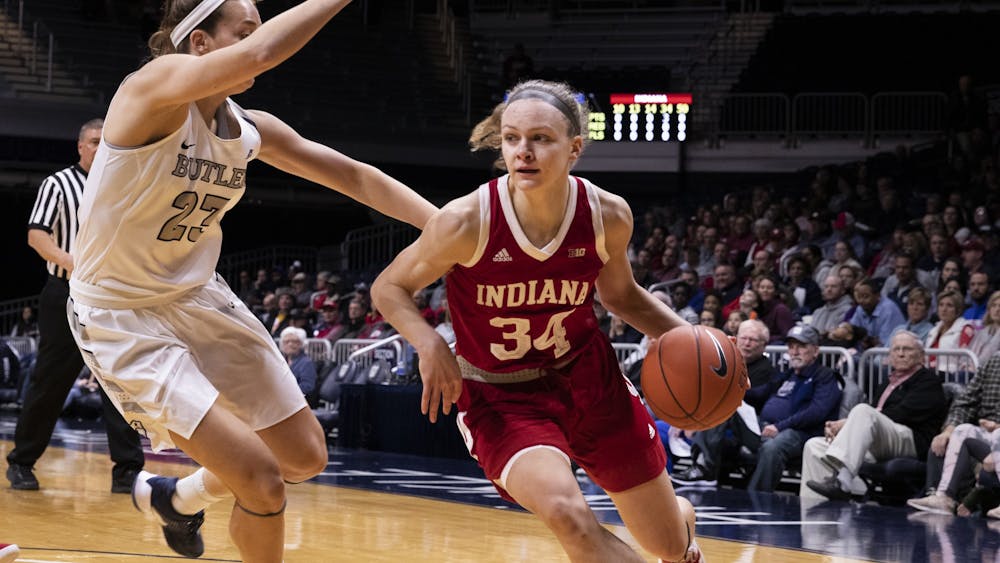 Sophomore Grace Berger drives to the basket Dec. 11 against Butler University in Hinkle Fieldhouse in Indianapolis. Berger scored 12 points in the victory.