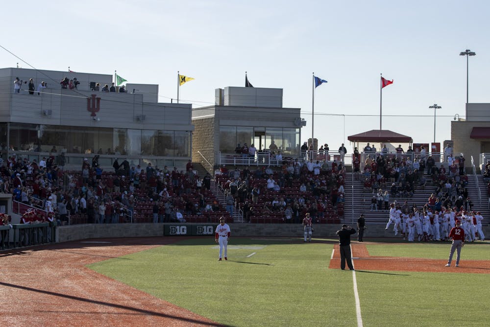 <p>The IU baseball team celebrates a home run on March 1, 2022, at Bart Kaufman Field. Indiana will play Missouri State starting at 4 p.m. March 4 in Springfield, Missouri. </p>