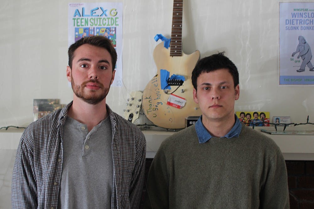 Jared Jones and Ben Wittkugel (from left) co-founded Winspear earlier this school year.  They started the label to get more involved in the Bloomington music scene, Wittkugel said.