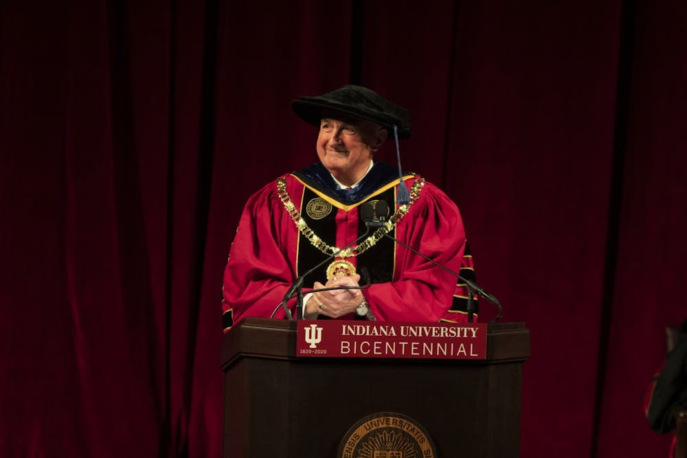 <p>IU President Michael McRobbie delivers the welcome and remarks for &quot;An Afternoon With Viola Davis: A Day of Commemoration&quot; on Jan. 20 in Simon Skjodt Assembly Hall. McRobbie addressed concerns Monday about employees’ pay and job status for the remainder of the semester in an email sent to students, faculty and staff. </p>