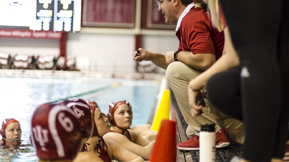 Head Coach Ryan Castle rallies players during a game in the 2018 season. IU fell to No. 1 University of Southern California 19-1 on Saturday and 12-6 against No. 7 University of California, Irvine on Sunday.
&nbsp;