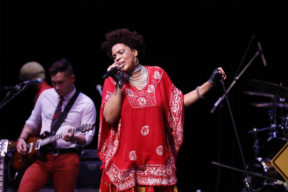 Macy Gray performs a song from her new album "The Way" during her concert Tuesday night at the Buskirk-Chumley Theater. 