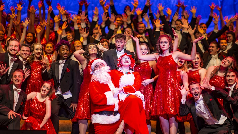 The Singing Hoosiers perform its Chimes of Christmas show in December 2019 at the IU Auditorium. The group will perform the show Dec. 4, 2021, at the IU Auditroium. 