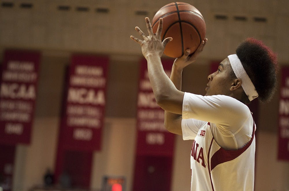 Sophomore Larryn Brooks shoots during the Hoosiers' game against Milwaukee on February 11. 2014, at Assembly Hall.
