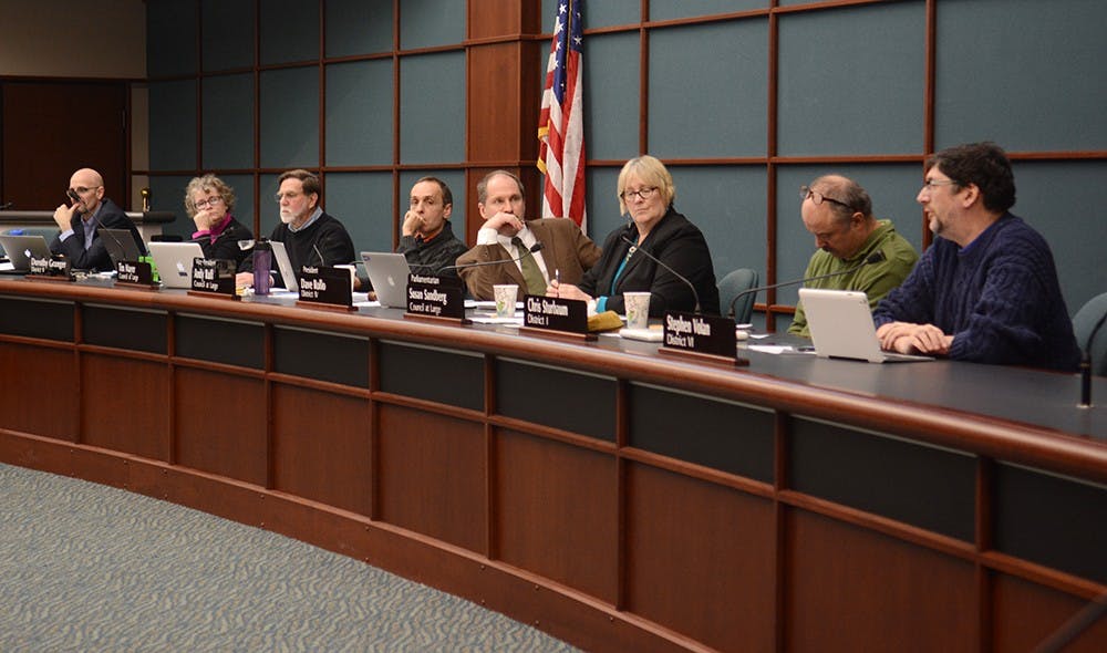 Council representatives discuss the change of the hospital's location, LEED certification for city buildings and other issues during the City Council meeting on Wednesday evening at City Hall.