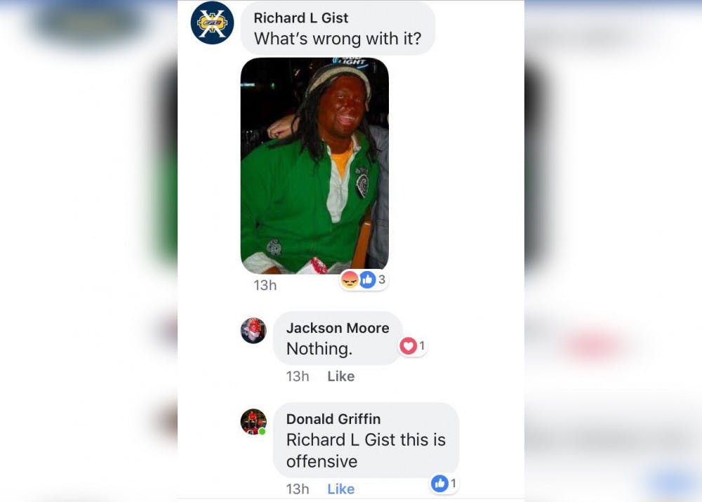 Richard Gist, a Brown County High School coach and substitute teacher, faced backlash after posting a Facebook photo of himself wearing blackface, which can be seen in the screenshot above. Brown County Schools has since fired Gist. 