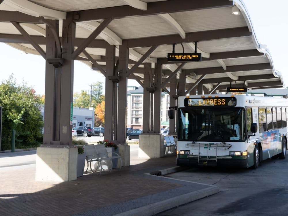 A bus sits empty Oct. 13, 2022, outside of the Bloomington Transit Center. A Bloomington woman allegedly stabbed an 18-year-old student on Bloomington transit bus 1777 on Jan. 11, 2023.