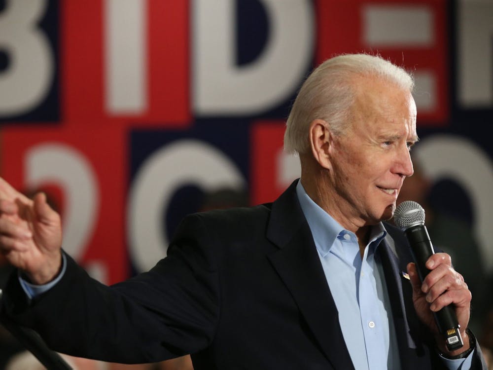 Presidential candidate and former Vice President Joe Biden points during a campaign event Jan. 31 in Fort Madison, Iowa.
