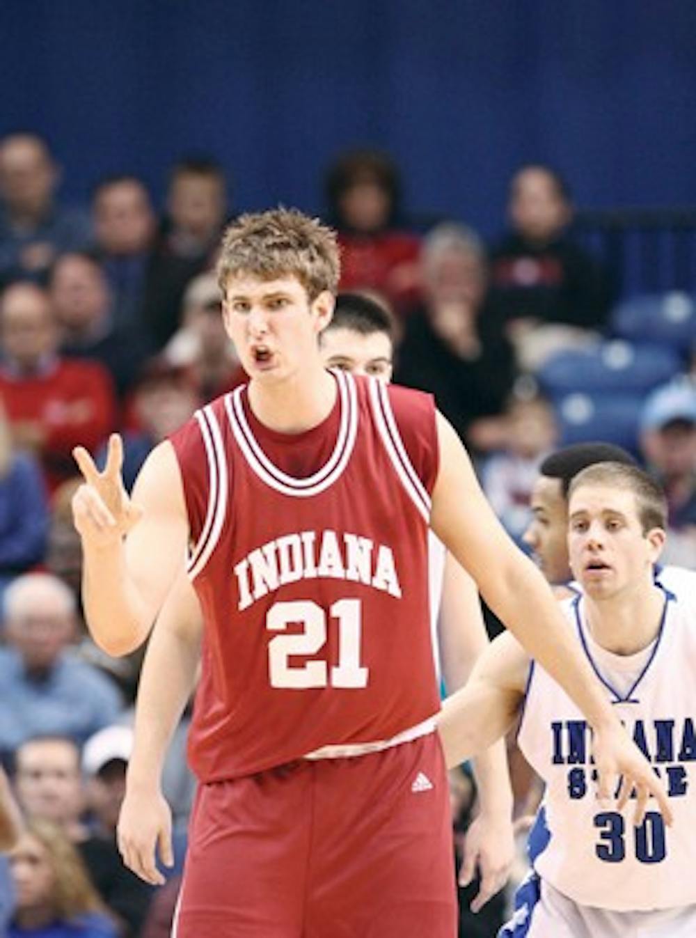 IDS File Photo
Freshman Ben Allen talks to his team during the first half Tuesday night at Indiana State University.  Allen finished the night with a career high 21 points.  