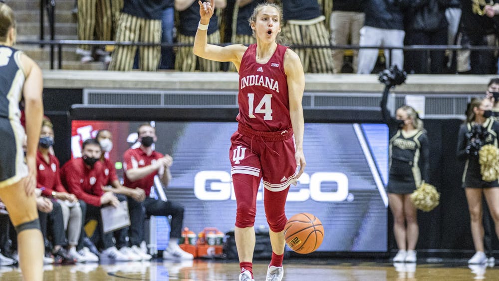 Graduate guard Ali Patberg calls a play during the game against Purdue on Jan. 16, 2022, at Mackey Arena in West Lafayette, Indiana. Indiana will play University of Illinois on Feb. 9 in Champaign, Illinois. 