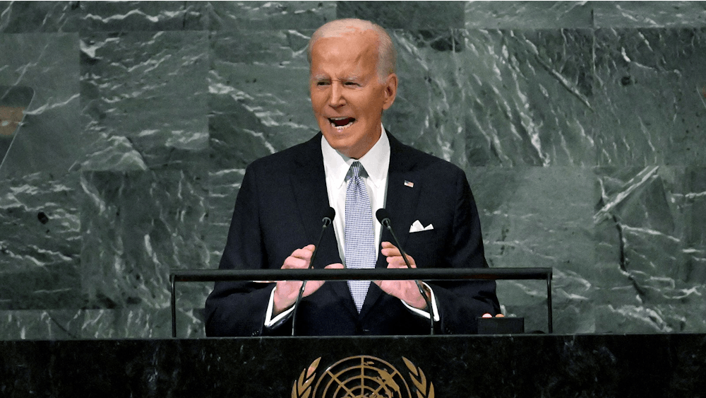 US President Joe Biden addresses the 77th session of the United Nations General Assembly on Sept. 21, 2022, at the UN headquarters in New York City. 