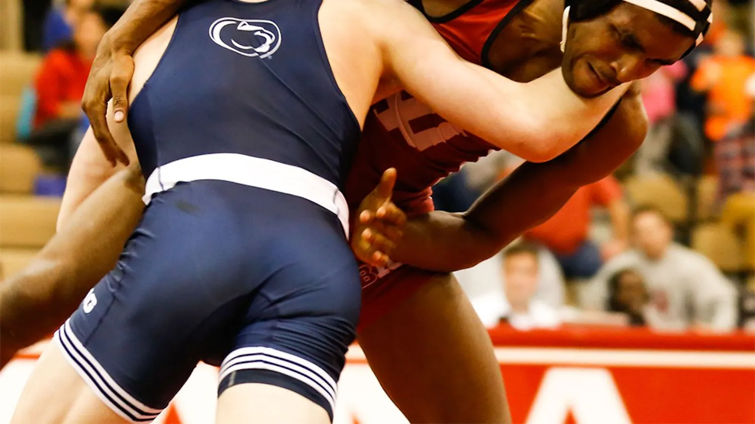 Nate Jackson, right, has a 174 lbs match with Bo Nickal from Penn State Sunday at University Gym. Jackson defeated the top national ranker.