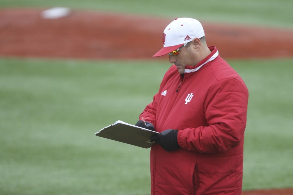 <p>IU head coach Chris Lemonis monitors practice at Bart Kaufman Field. It was announced Monday that Lemonis will be the next head coach at Mississippi State.&nbsp;</p>