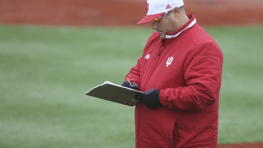 IU head coach Chris Lemonis monitors practice at Bart Kaufman Field. It was announced Monday that Lemonis will be the next head coach at Mississippi State.&nbsp;