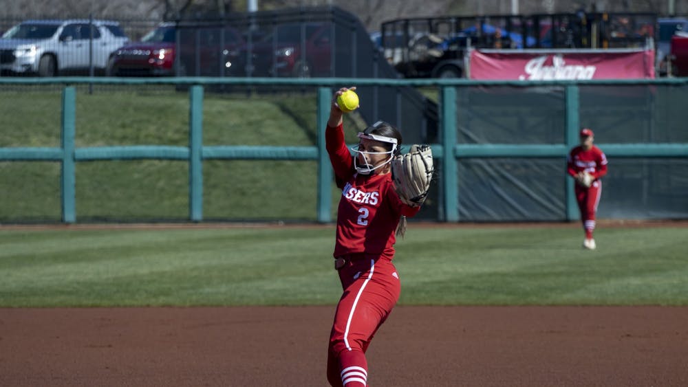 Junior Macy Montgomery prepares to pitch the ball March 6, 2023, at Andy Mohr Field. Indiana softball extended its winning streak to 12 over the weekend.