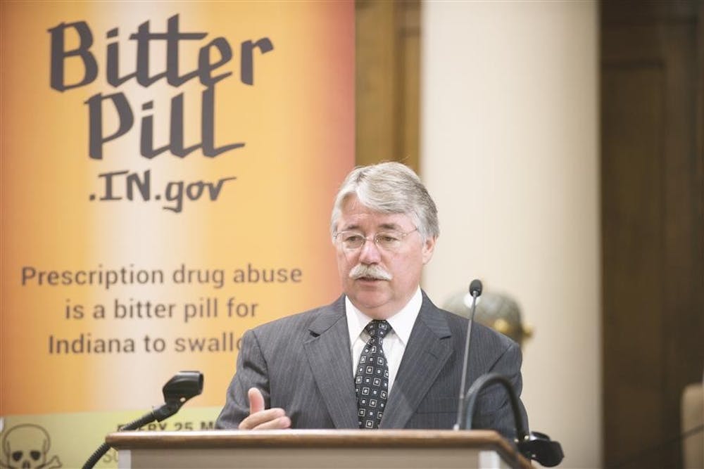 Attorney General Greg Zoeller speaks about an awareness campaign on Aug. 26, 2013, at the Monroe County Courthouse. Zoeller announced a new coalition to fight corruption on Tuesday.