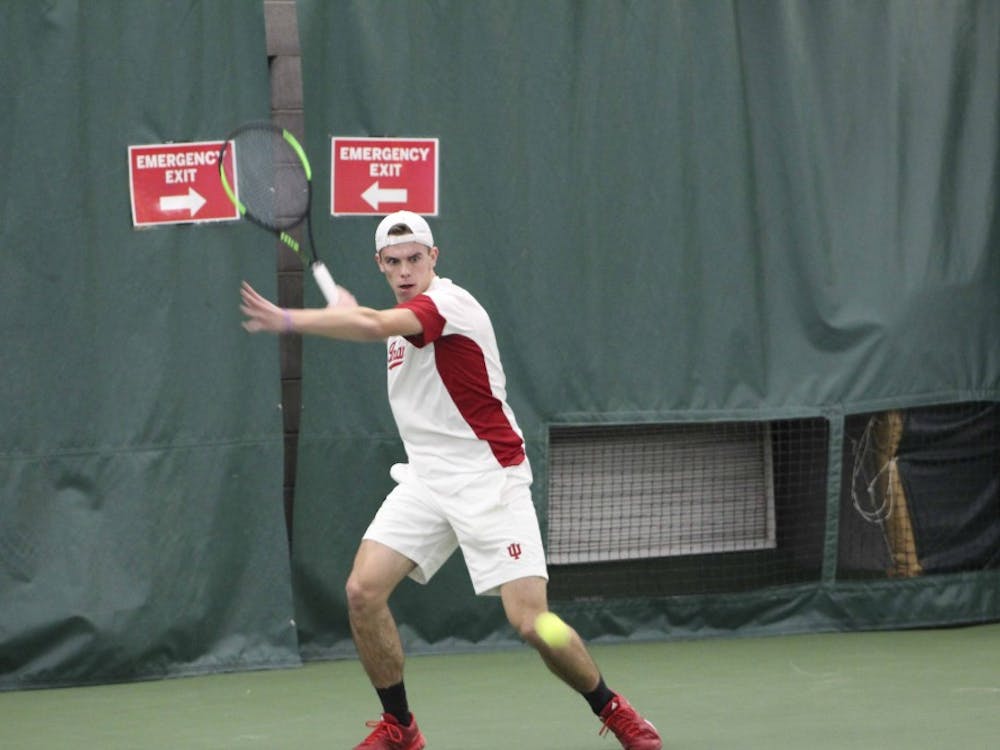 Then-sophomore Oliver Sec, now a junior, returns a shot in his singles match against Princeton during the 2017 season. IU defeated Purdue, 5-0, in West Lafayette Wednesday.&nbsp;