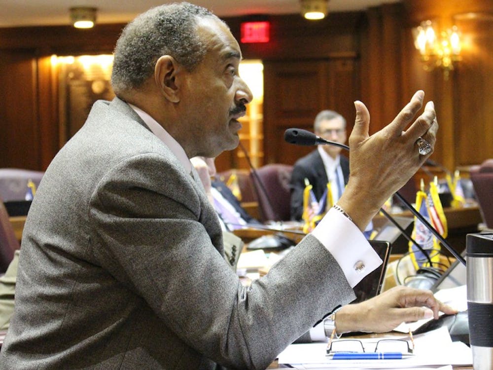 Rep. Vernon Smith, D-Gary, questions testifiers of the&nbsp;Senate Bill 407&nbsp;at a House education committee hearing on Tuesday. The bill would&nbsp;require information regarding the number of teachers who participate in their school district’s union to be published on the Indiana Education Employment Relations Board website.