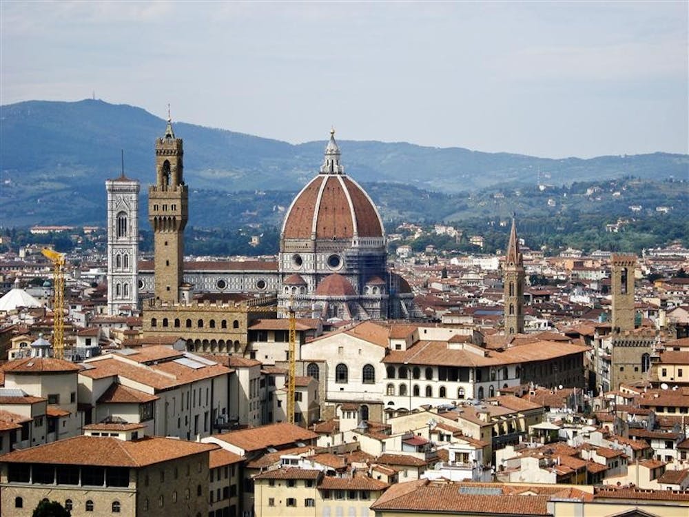 The Florence, Italy, historic skyline looking north from across the river Arno on May 15. The Basilica di Santa Maria del Fiore, or Duomo, center, is a Gothic-style cathedral complex completed in 1436 and is home to daily Mass services. Its dome is the largest brick and mortar dome in the world.
