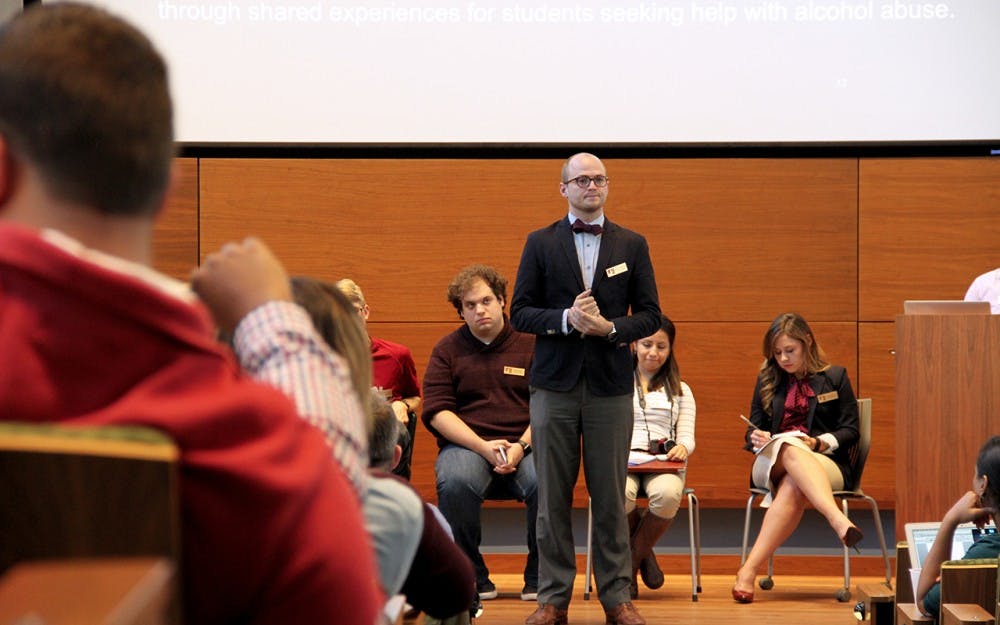 Vice President of Graduate Professional Student Government (GPSG) Blake Forland talks about alcohol abuse awareness and support on campus Friday afternoon. 