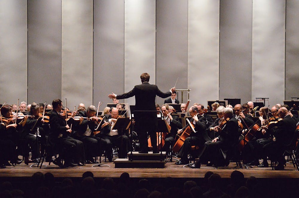 Members of the Cleveland Orchestra perform during their concert Wednesday at the IU Auditorium.