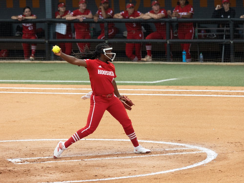 Sophomore Brianna Copeland winds up and delivers a pitch against the University of Tennessee, May 20 at the NCAA Tournament. Copeland and two other Indiana softball players earned NFCA All-America honors Wednesday. 