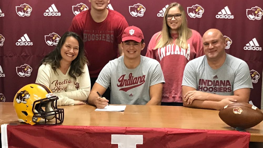 Freshman tight end Aaron Steinfeldt at his Letter of Intent signing day on Dec. 16, 2020, at Bloomington High School North. Steinfeldt was a three-sport athlete in high school before coming to Indiana.