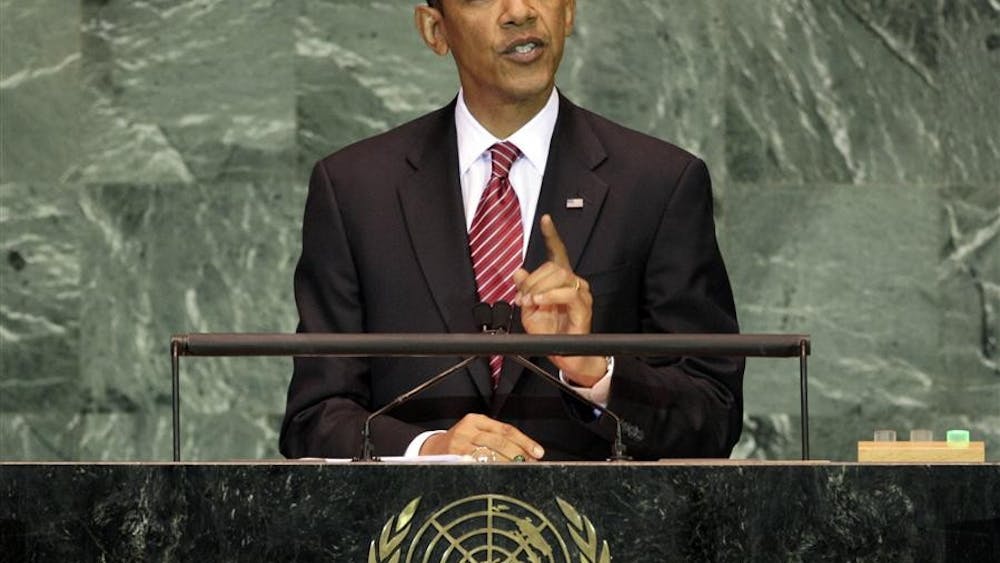 U.S. President Barack Obama addresses the 64th session of the United Nations General Assembly on Sept. 23 in New York. President Obama on Friday Oct. 9, 2009 won the 2009 Nobel Peace Prize for "his extraordinary efforts to strengthen international diplomacy and cooperation between peoples," the Norwegian Nobel Committee said.